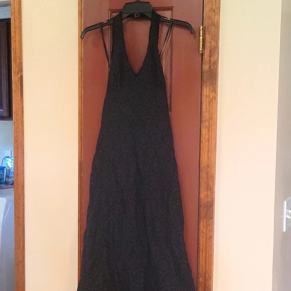 banana republic black eyelet dress Banana Republic Eyelet Halter Sheath Dress Women's 2 Black Navy Lined Summer